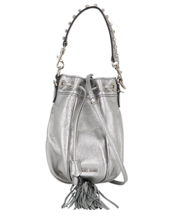 Tassel Bucket Bag, Leather, Silver, MII, S, 3*